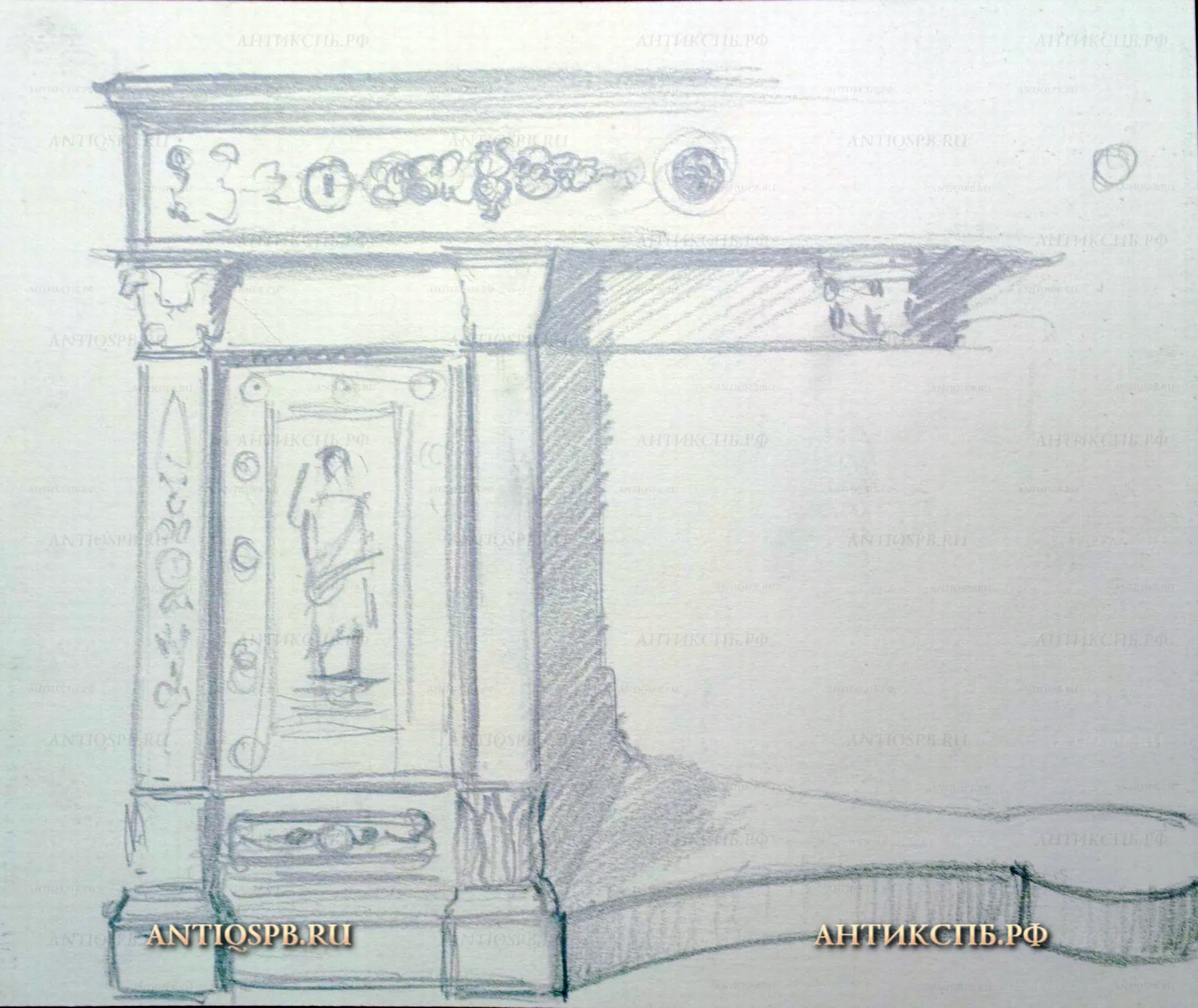 Рисунок "Детали интерьера гостиной. Декоративные элементы стола и дивана". №17341.45